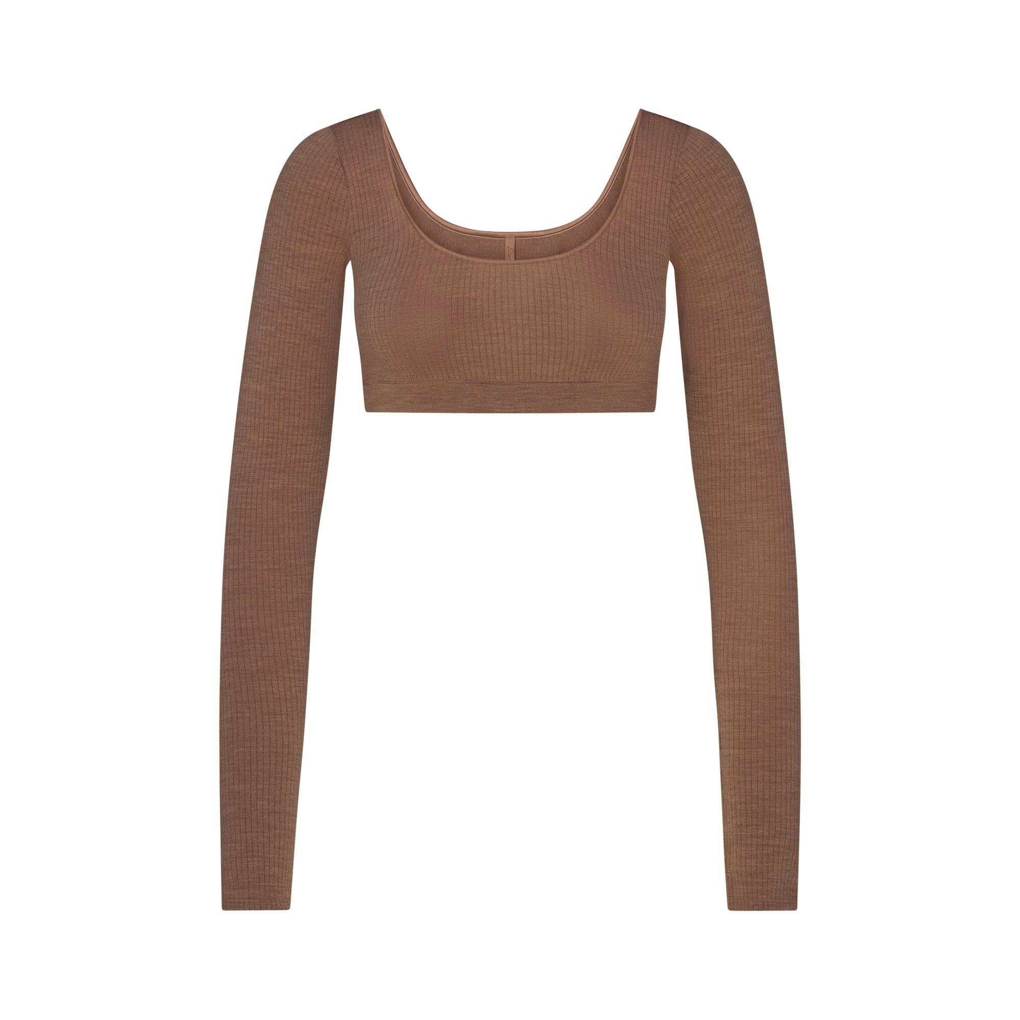 Skims Wool Rib Long Sleeve Super Cropped Top Sienna