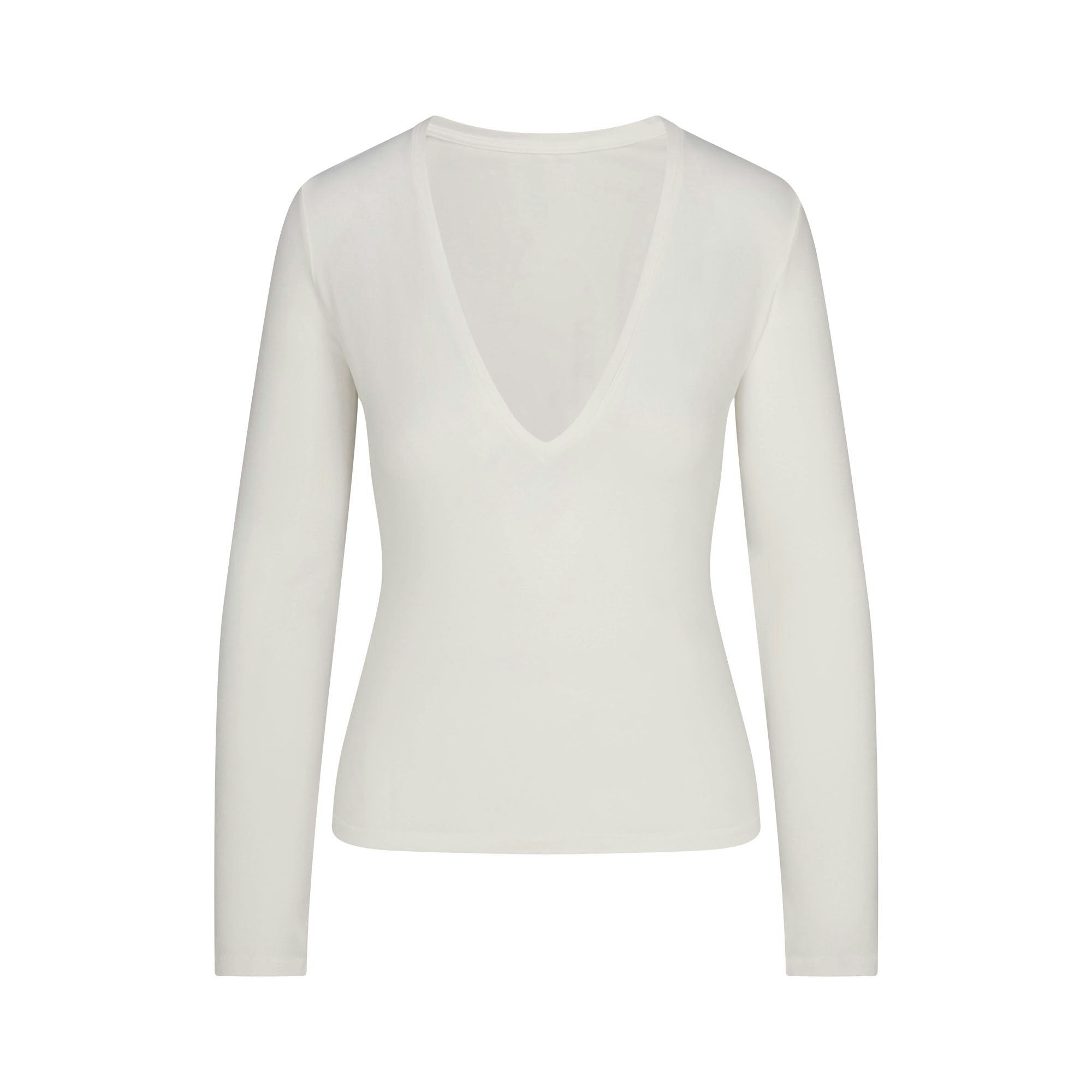 Skims Cotton Jersey Long Sleeve Plunge Top Marble