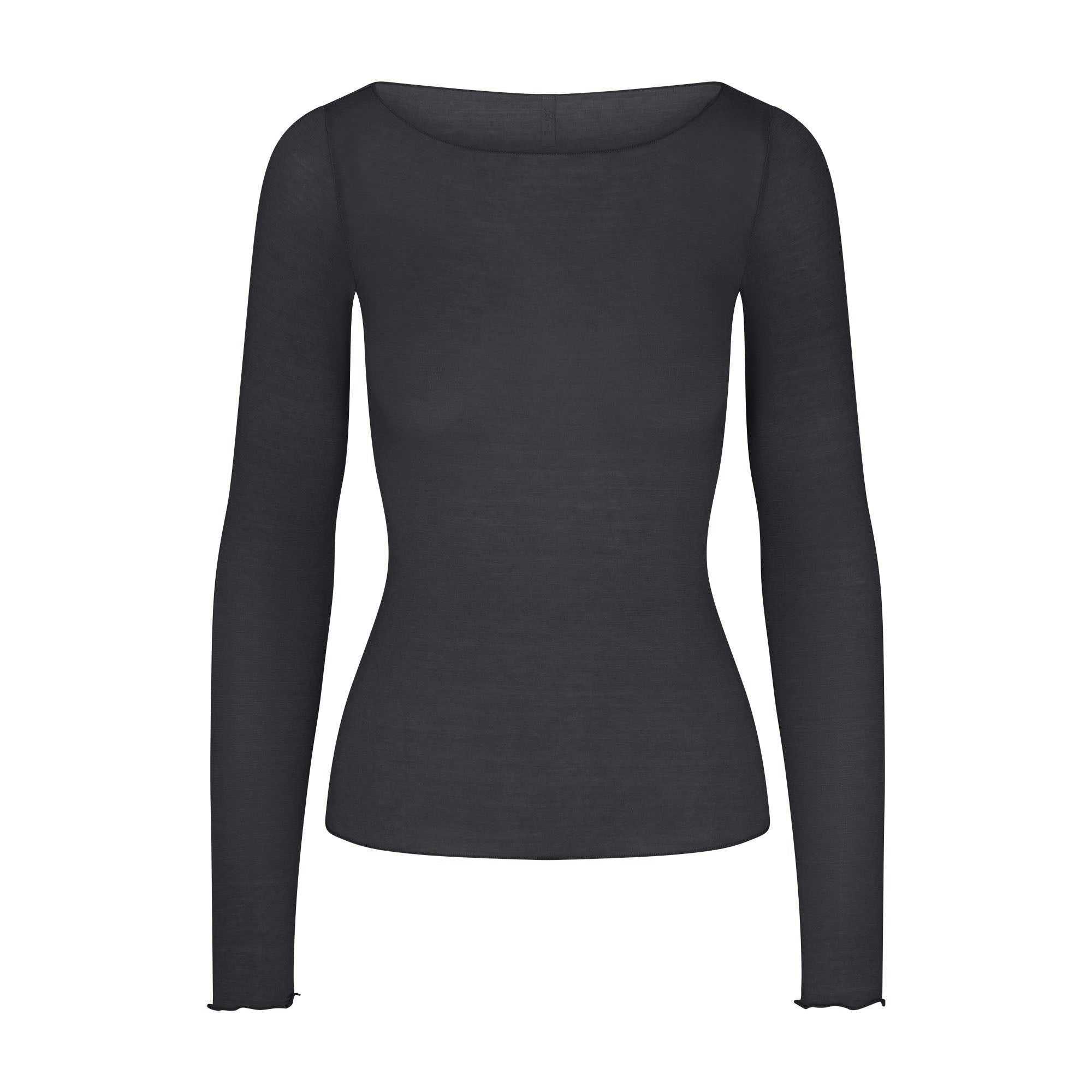 Skims Sheer Modal Long Sleeve Boatneck Top Onyx