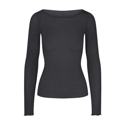 Skims Sheer Modal Long Sleeve Boatneck Top Onyx