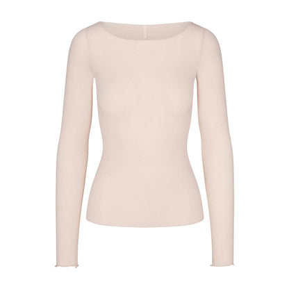 Skims Sheer Modal Long Sleeve Boatneck Top Primrose