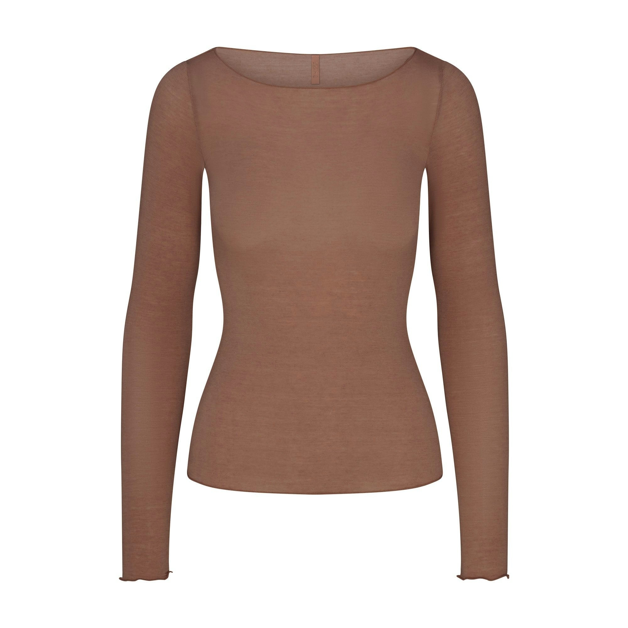 Skims Sheer Modal Long Sleeve Boatneck Top Sienna