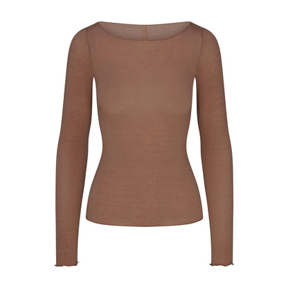 Skims Sheer Modal Long Sleeve Boatneck Top Sienna