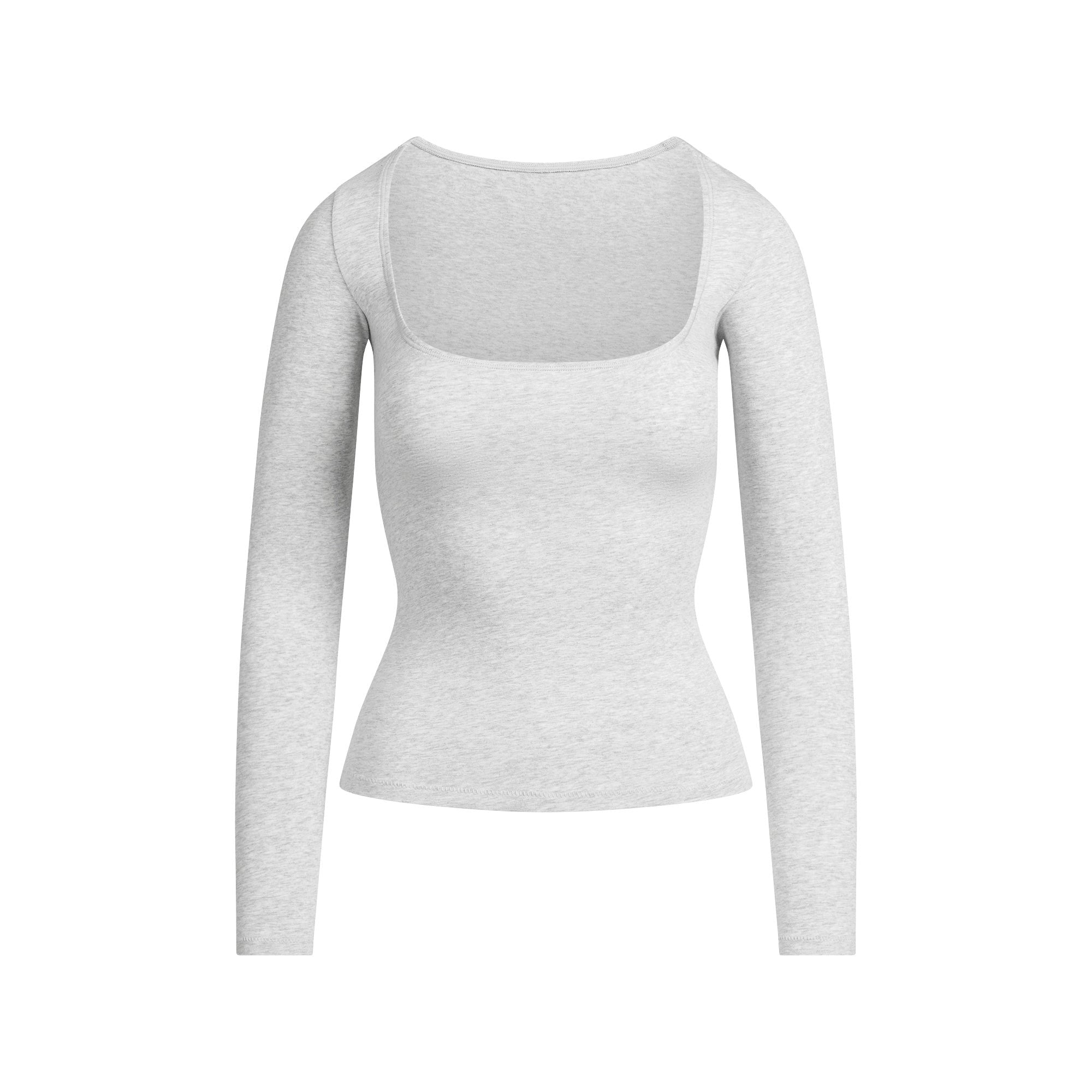 Skims Cotton Jersey Scoop Neck Long Sleeve Top Light Heather Grey