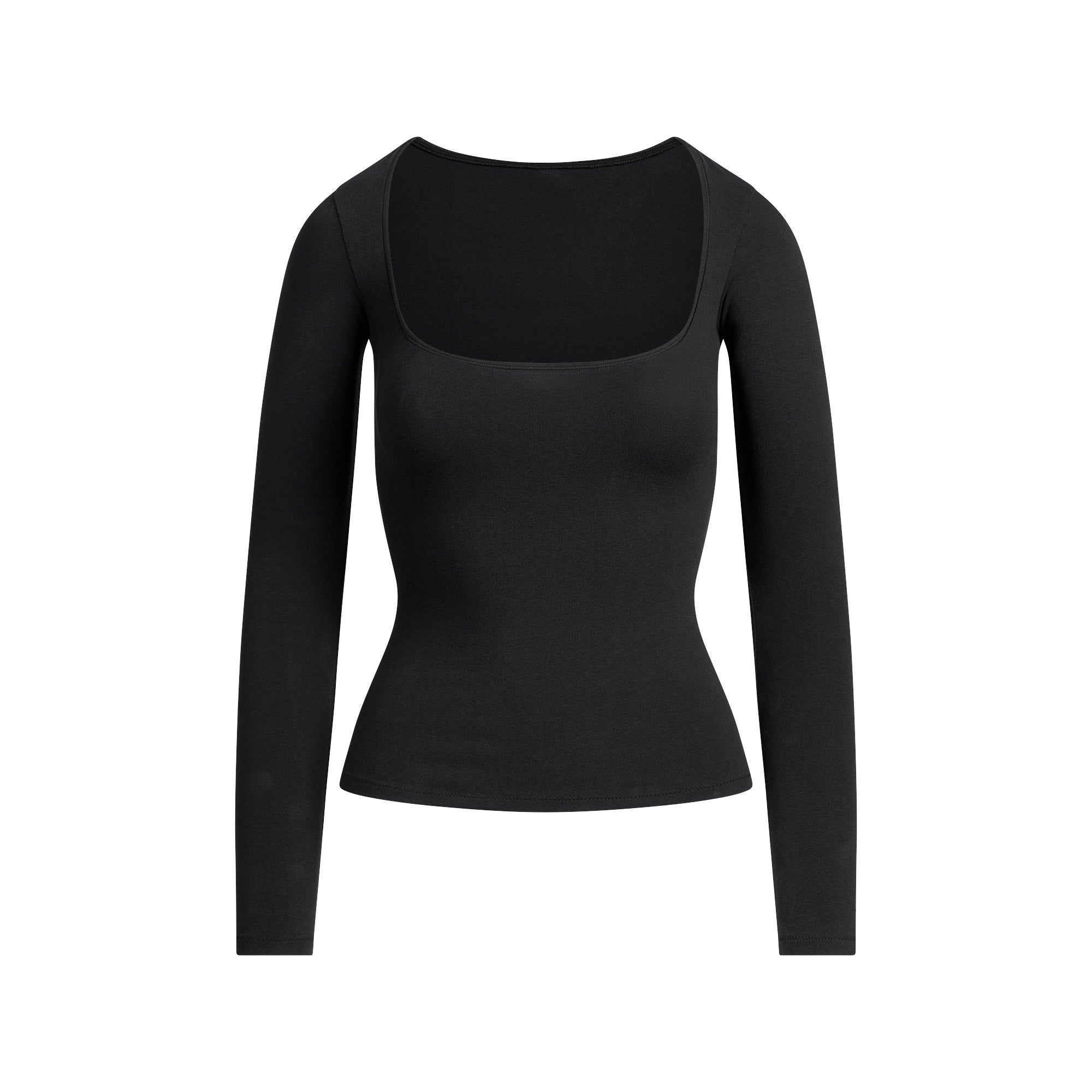 Skims Cotton Jersey Scoop Neck Long Sleeve Top Soot
