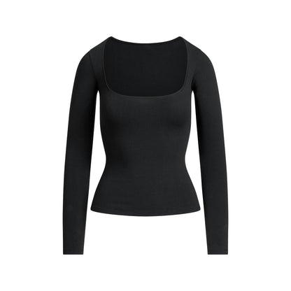 Skims Cotton Jersey Scoop Neck Long Sleeve Top Soot