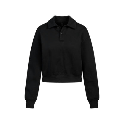 Skims Cotton Fleece Polo Sweatshirt Onyx