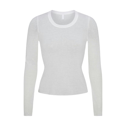 SHEER RIB LONG SLEEVE CREW NECK TOP