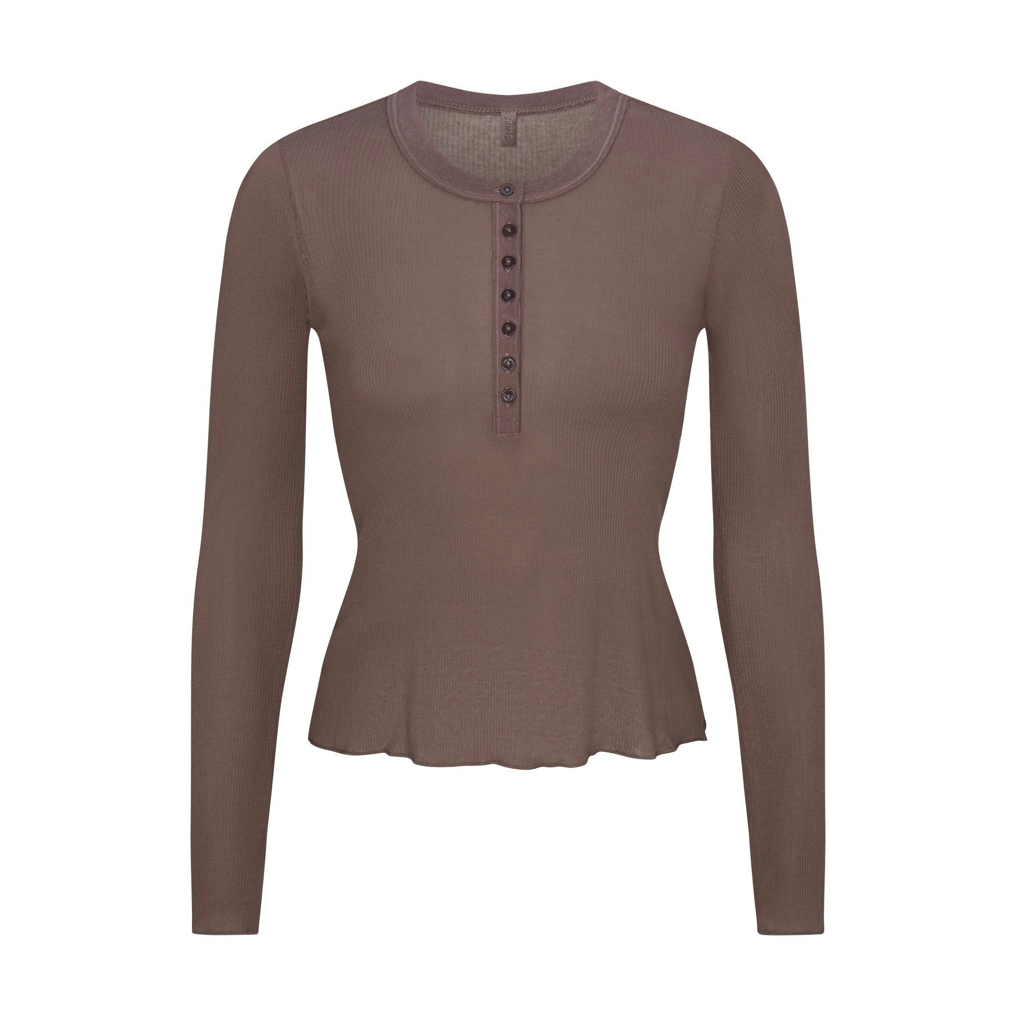 Skims Sheer Rib Long Sleeve Henley Pewter