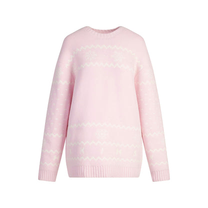 Skims Cozy Light Crewneck Pullover Baby Pink Heart Fair Isle