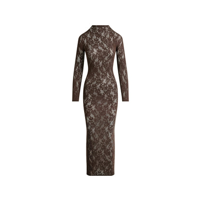 Skims Knit Lace Mock Neck Long Dress Espresso