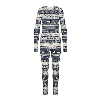Skims Logo Plush Pointelle Henley Onesie Navy Deer Fair Isle