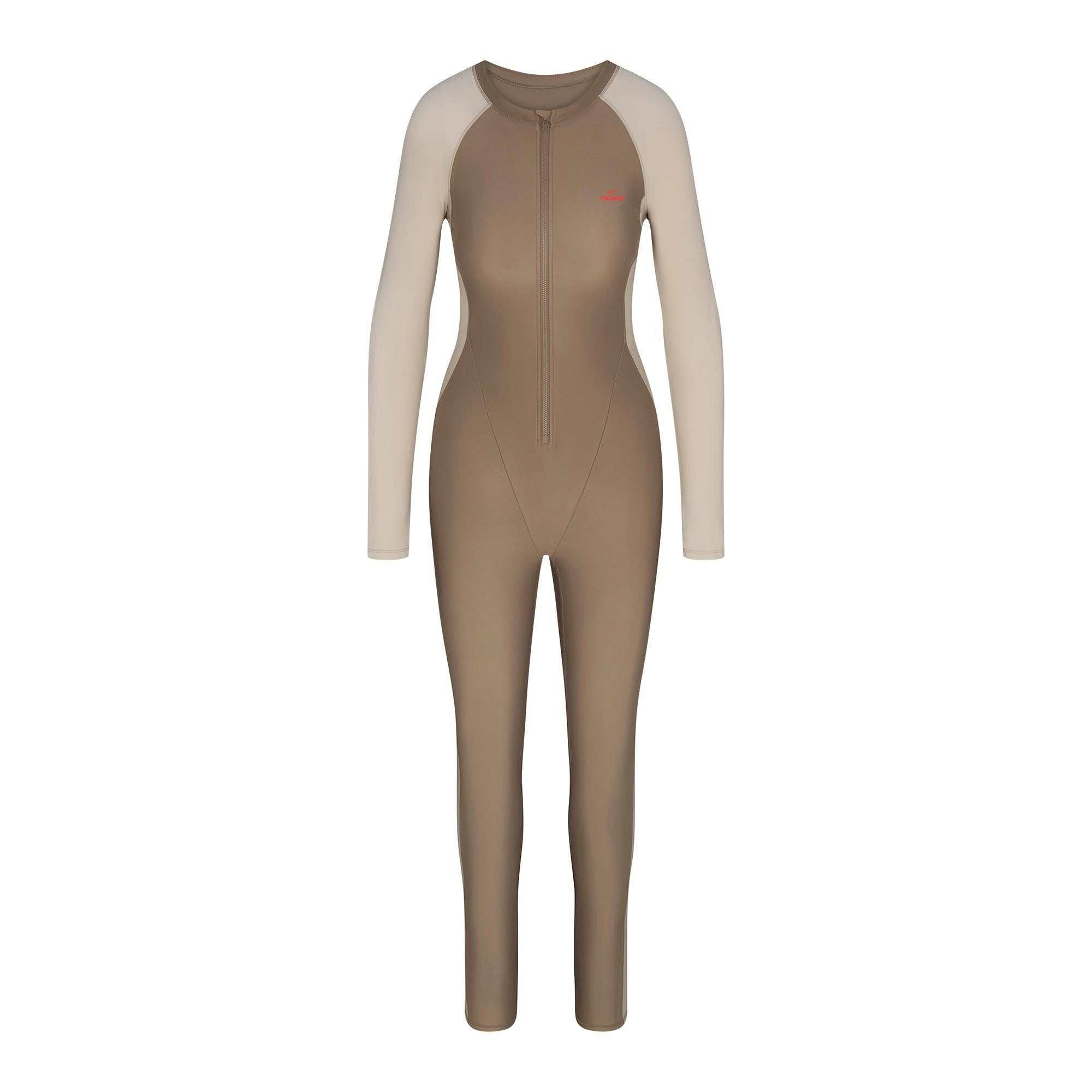 Skims Nikeskims Shine Zip Front Long Onesie Truffle And Stone