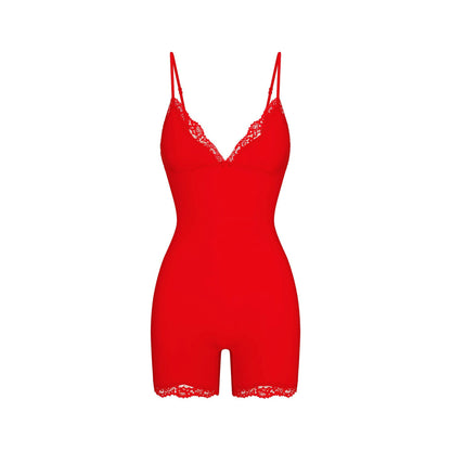 Skims Fits Everybody Lace Triangle Onesie Cayenne