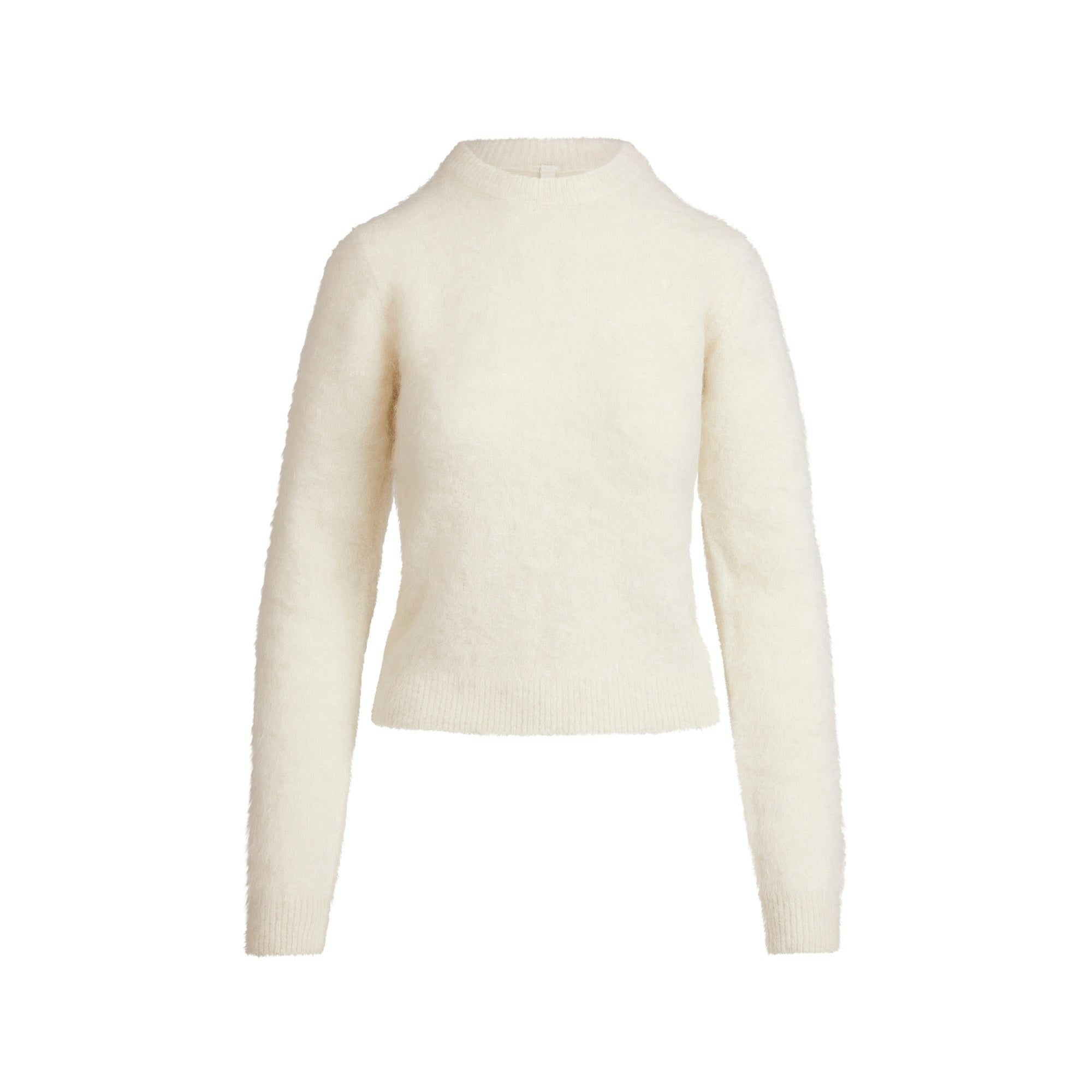 Skims Brushed Alpaca Crewneck Sweater Egret