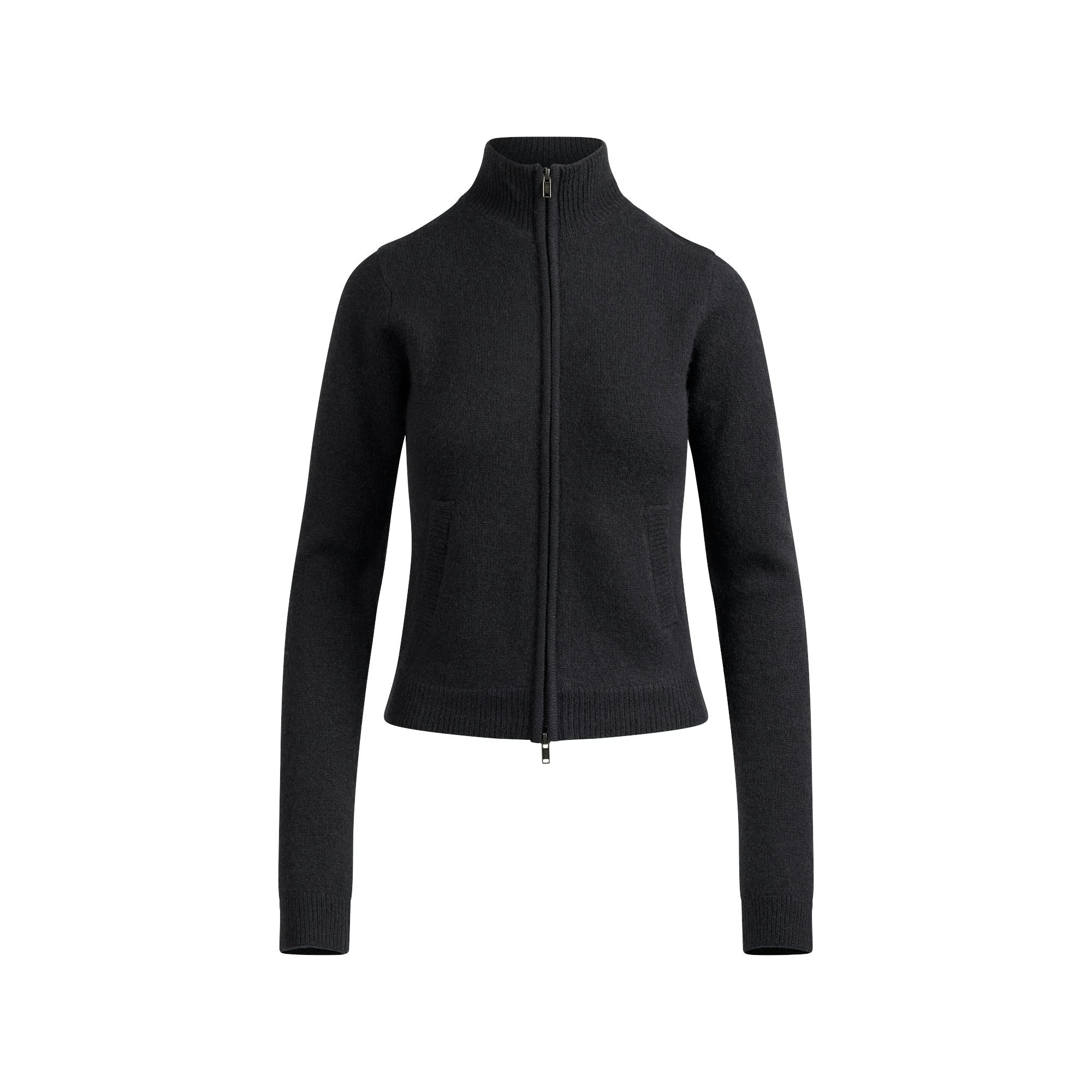 Skims Wool Cashmere Zip Up Mock Neck Sweater Onyx