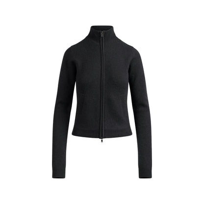 Skims Wool Cashmere Zip Up Mock Neck Sweater Onyx