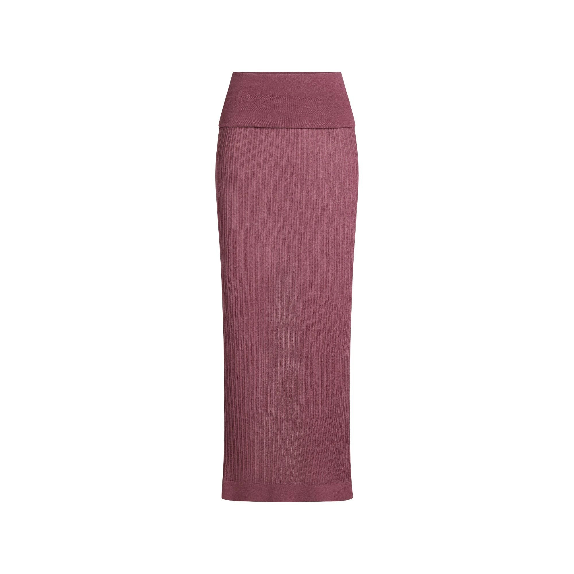Skims Sheer Knit Foldover Long Skirt Beet