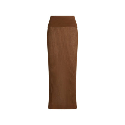 Skims Sheer Knit Foldover Long Skirt Bison