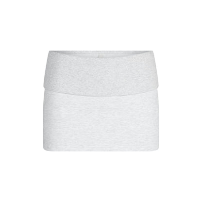 Skims Cotton Fleece Foldover Mini Skirt Light Heather Grey