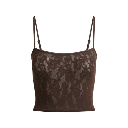 Skims Knit Lace Cropped Cami Espresso