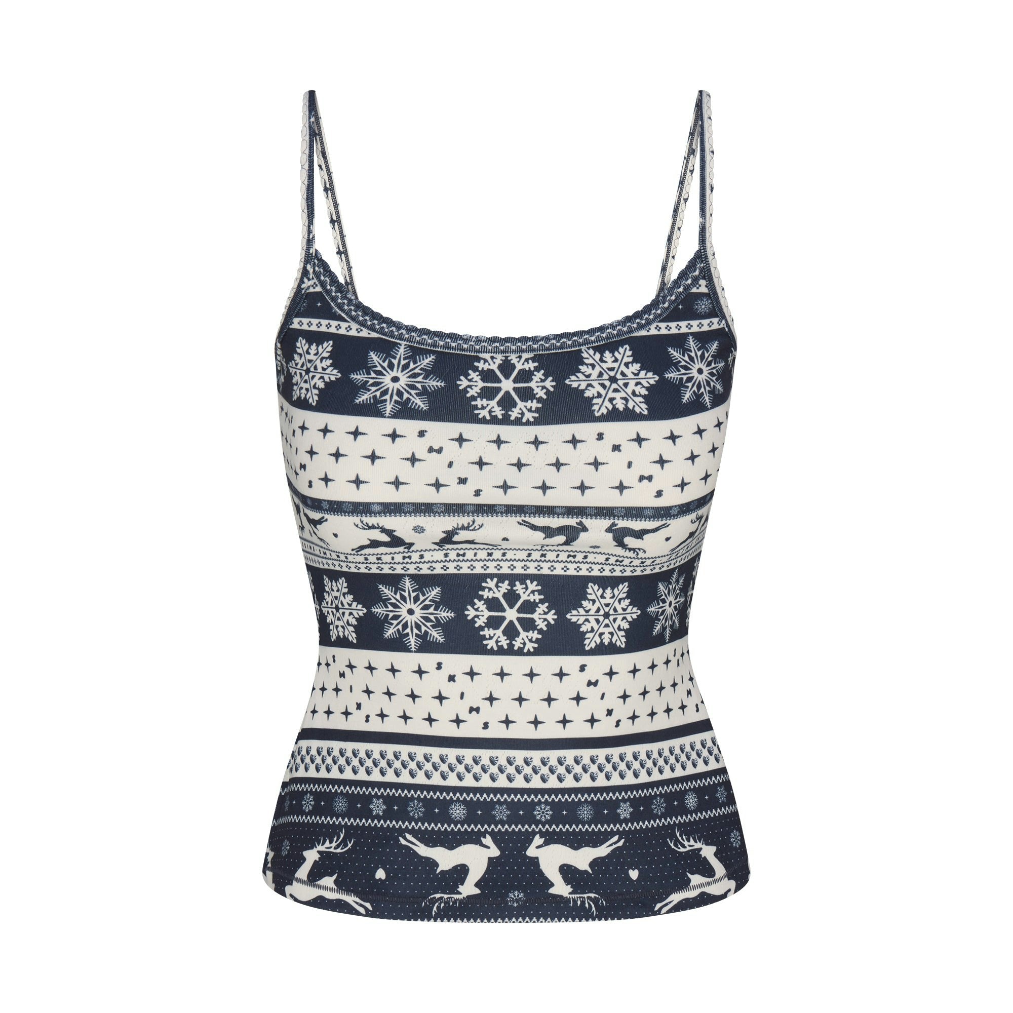 Skims Logo Plush Pointelle Cami Navy Deer Fair Isle