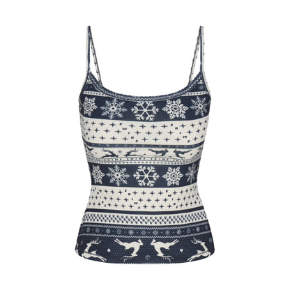 Skims Logo Plush Pointelle Cami Navy Deer Fair Isle