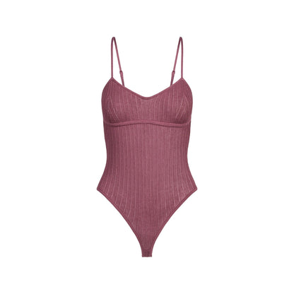 Skims Sheer Knit Cami Bodysuit Beet