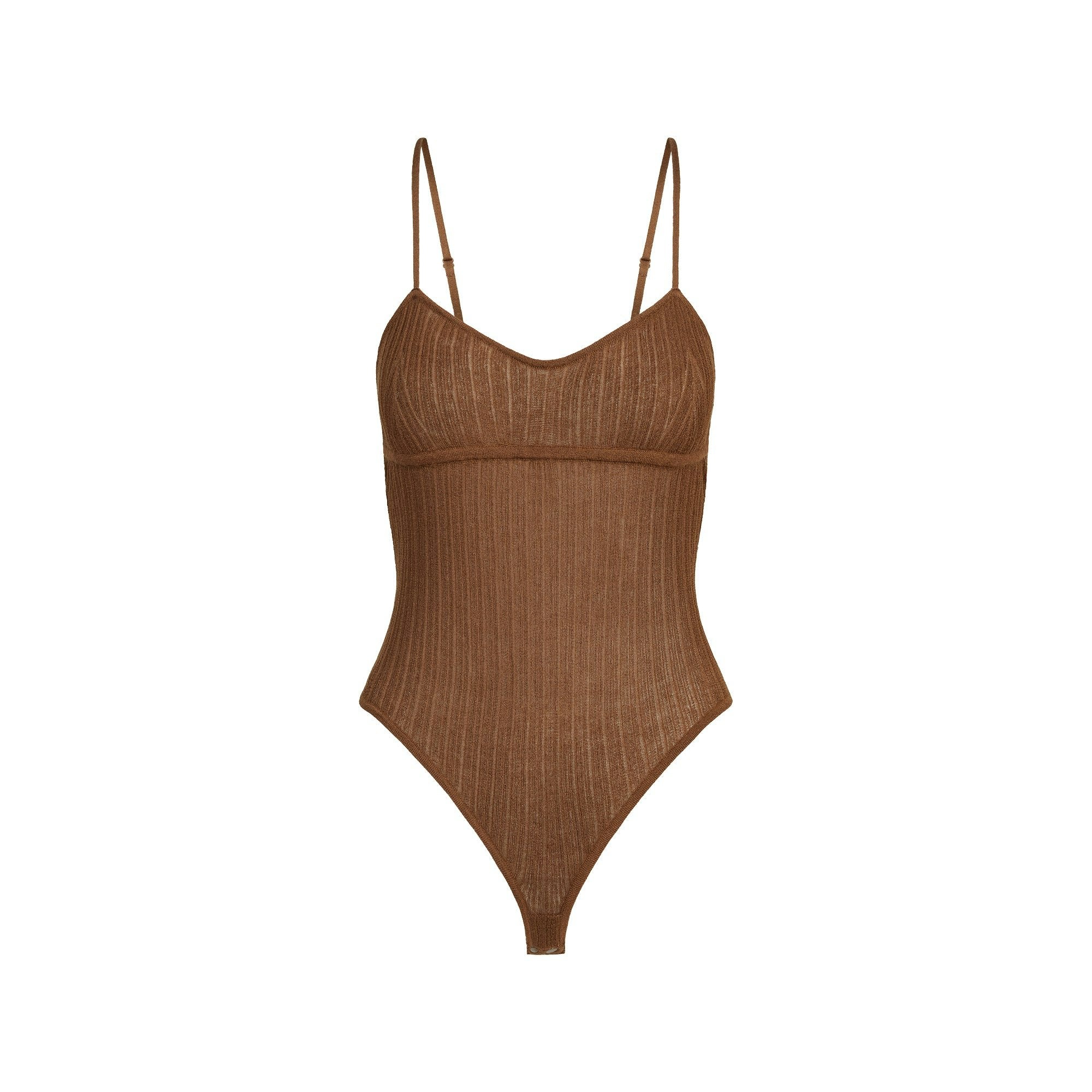 Skims Sheer Knit Cami Bodysuit Bison