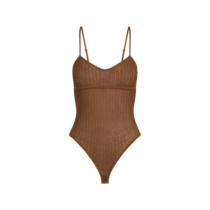 Skims Sheer Knit Cami Bodysuit Bison