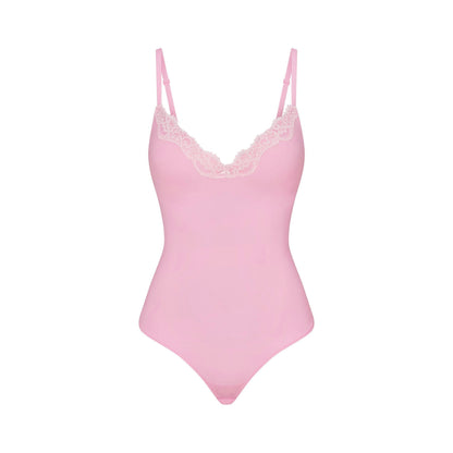 Skims Fits Everybody Lace Push-Up Bodysuit Bubblegum Tonal