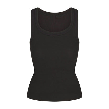 Skims Cotton Rib Scoop Neck Tank Soot