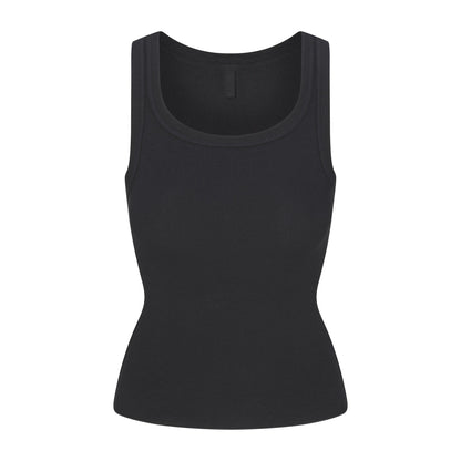 Skims Cotton Rib Scoop Neck Tank Soot