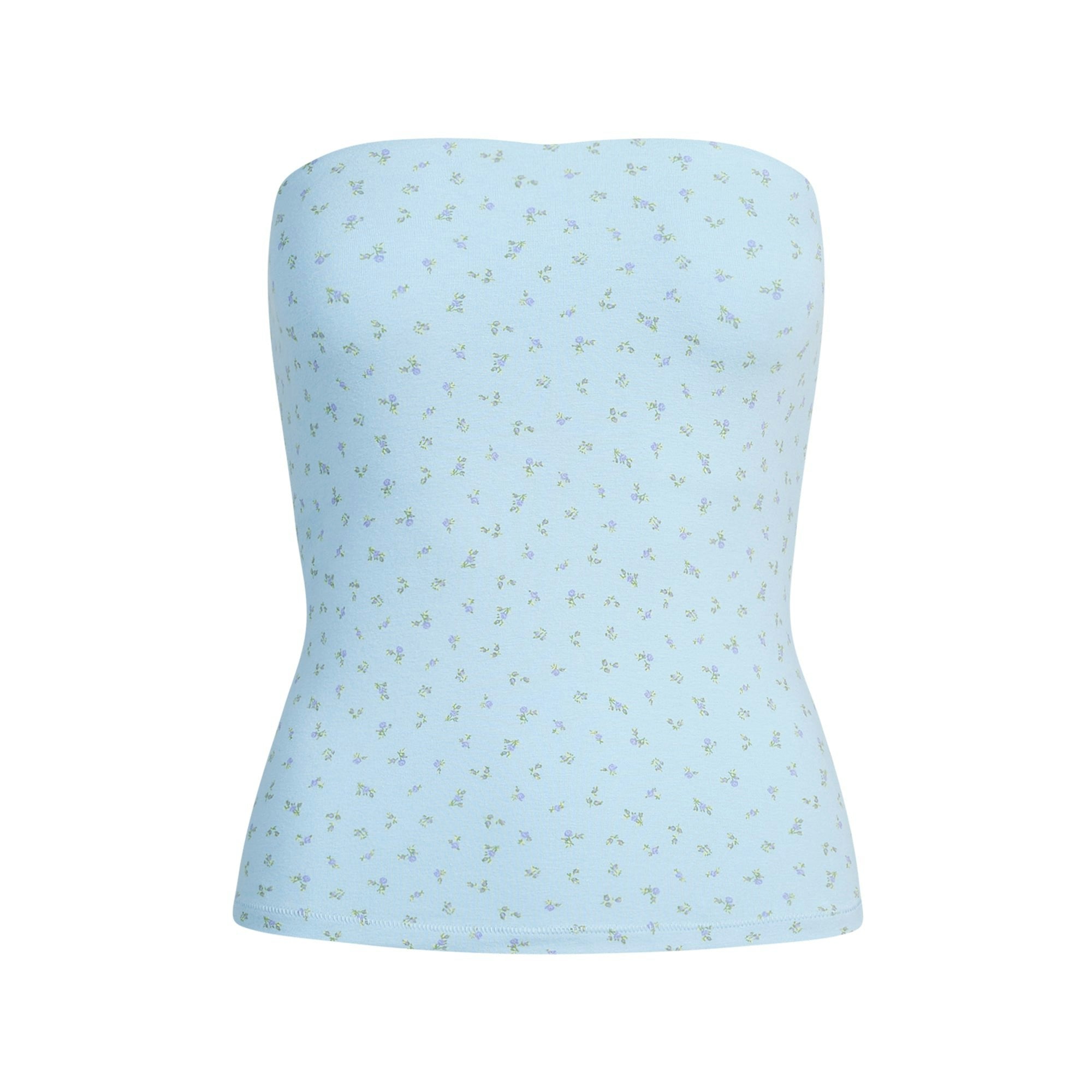 Skims Cotton Jersey Tube Top Powder Blue Micro Floral