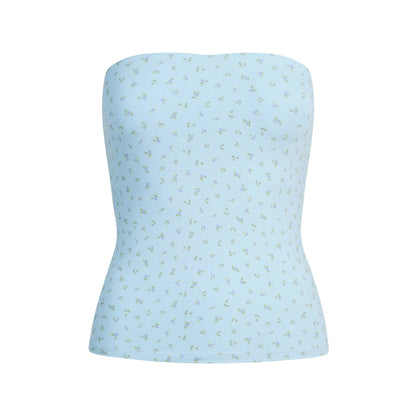 Skims Cotton Jersey Tube Top Powder Blue Micro Floral