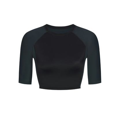 Skims Nikeskims Shine Padded Half Sleeve Crop Top Obsidian And Dark Teal