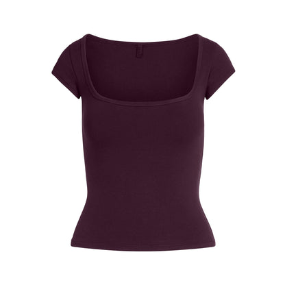 Skims Cotton Jersey Scoop Neck T-Shirt Currant