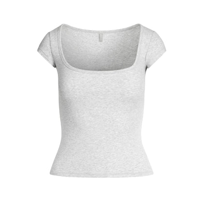 Skims Cotton Jersey Scoop Neck T-Shirt Light Heather Grey