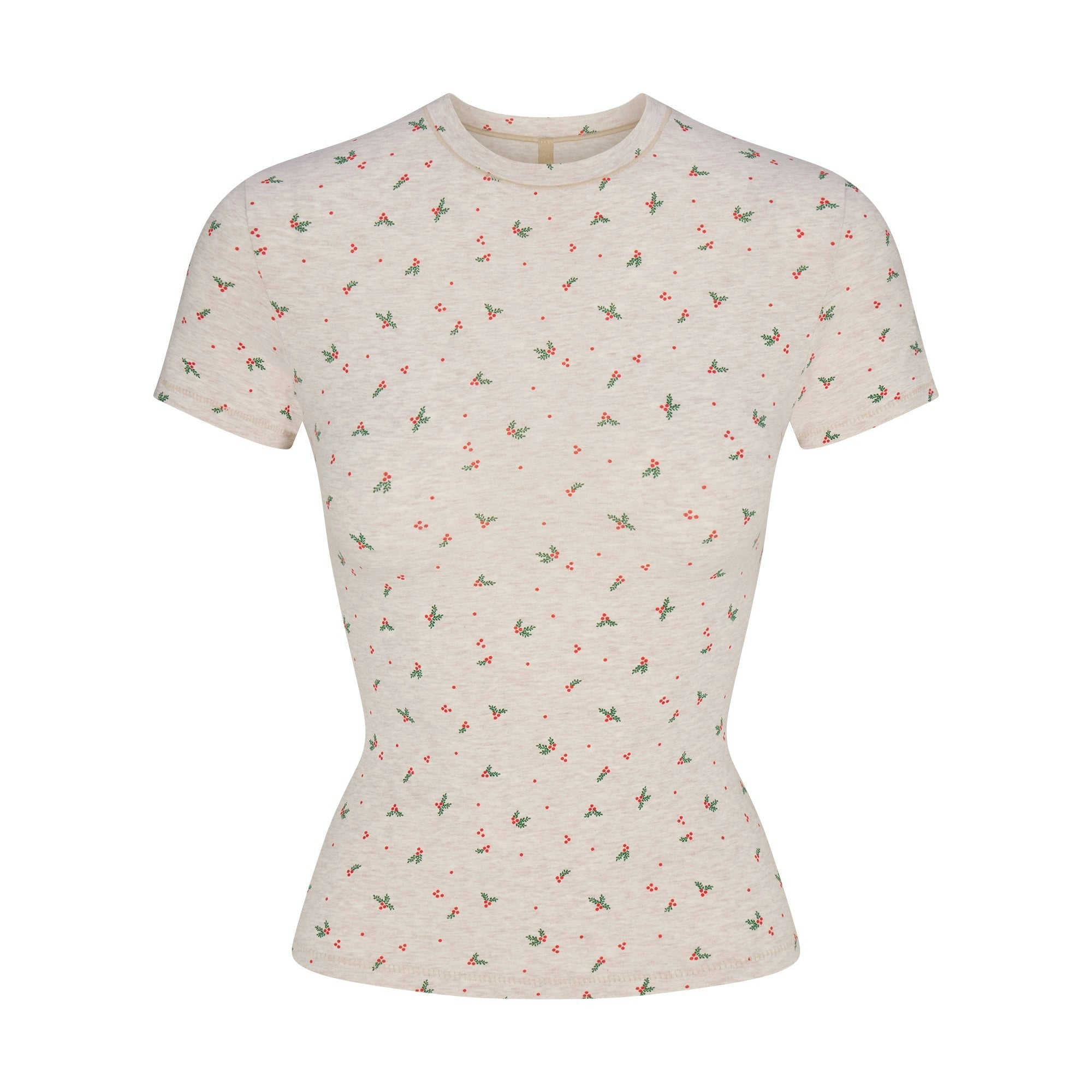 Skims Cotton Jersey T-Shirt Oatmeal Heather Holly Print