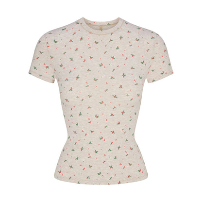 Skims Cotton Jersey T-Shirt Oatmeal Heather Holly Print