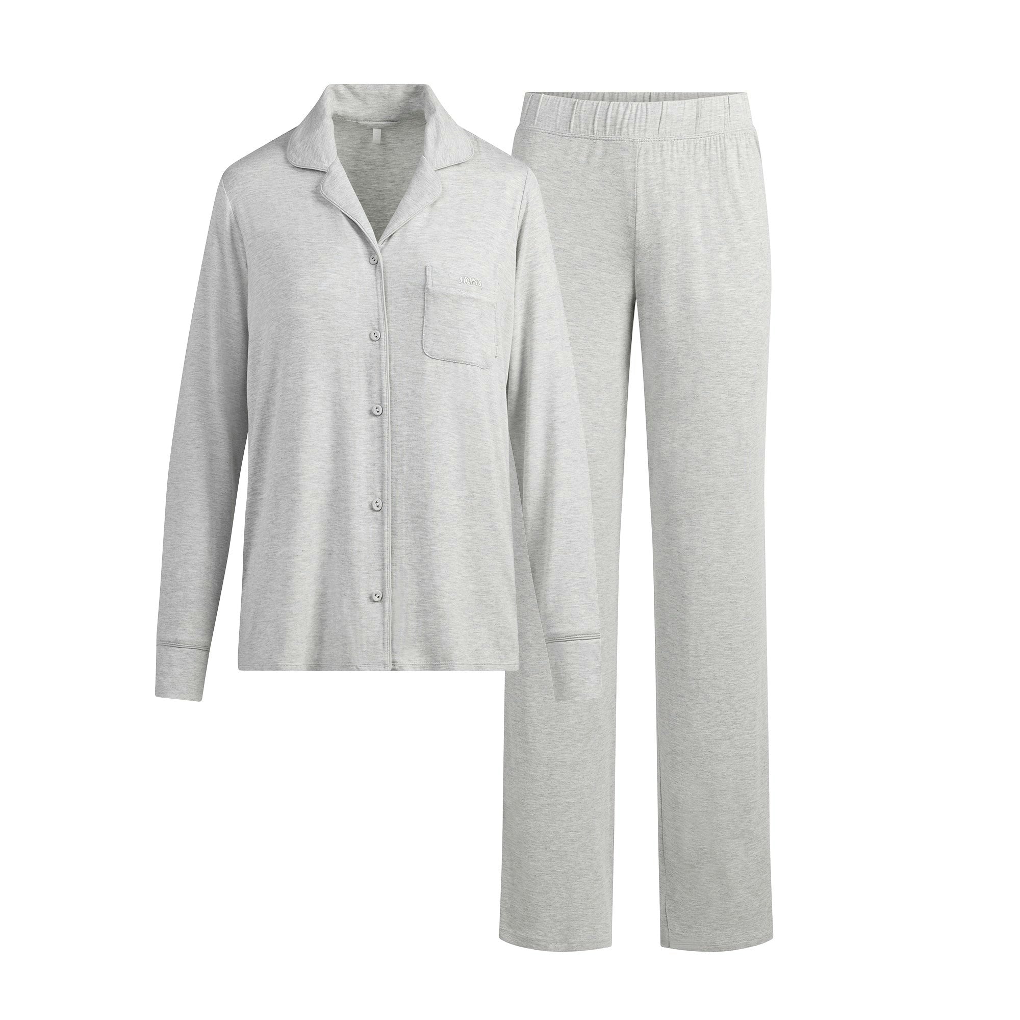 Skims Skims Sleep Long Sleeve Button Up Set Light Heather Grey