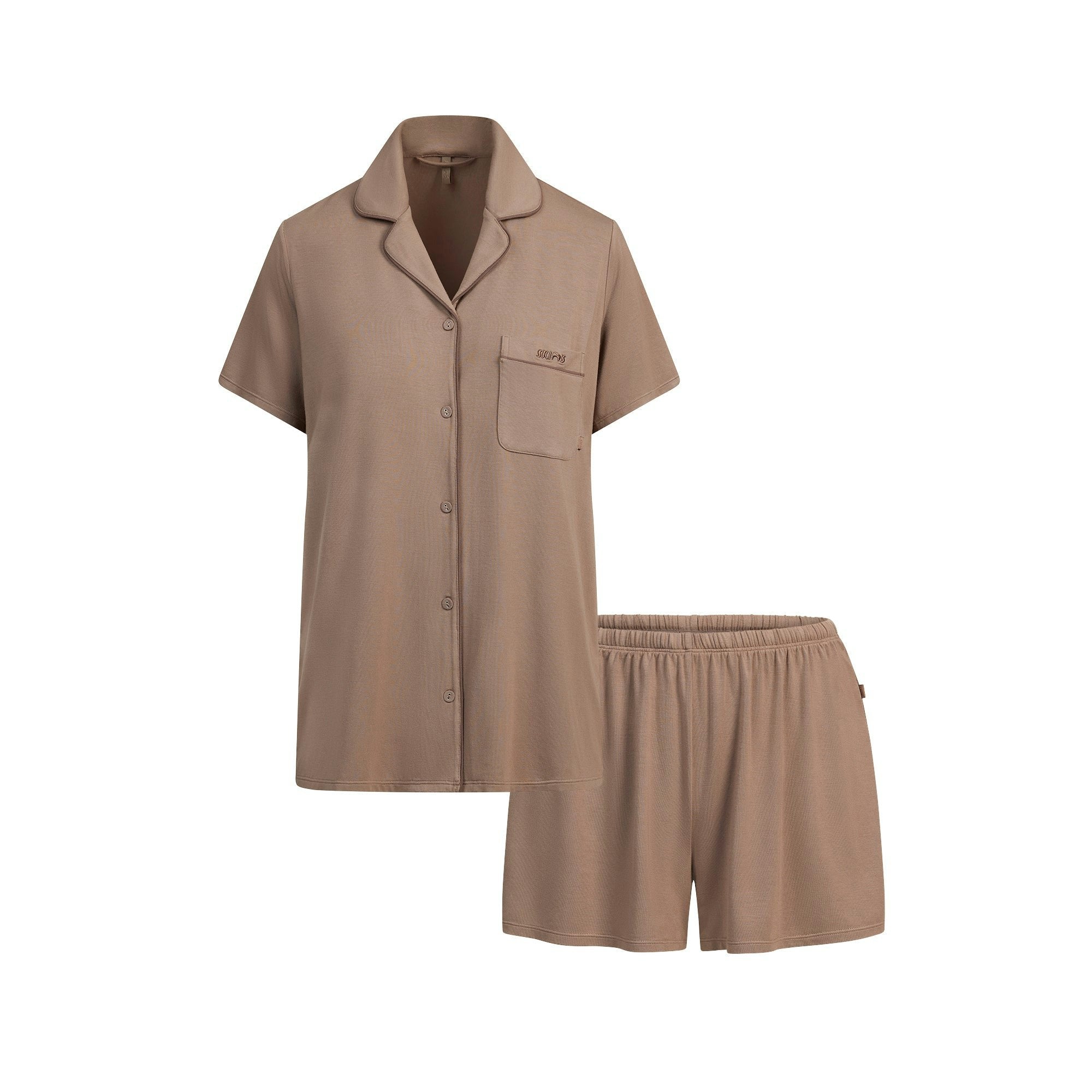 Skims Skims Sleep Short Sleeve Button Up Set Fossil