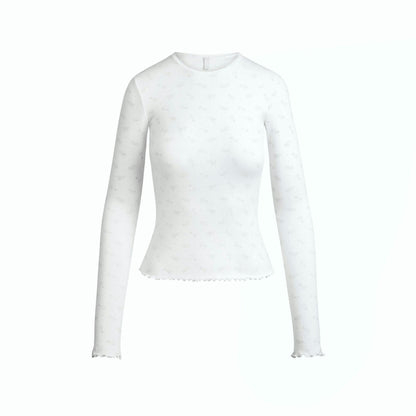 Skims Logo Pointelle Long Sleeve Set Pacific Floral Print