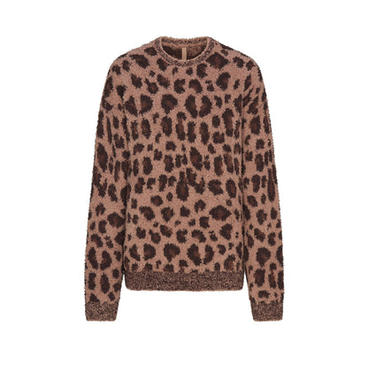Skims Cozy Oversized Crewneck Pullover Sienna Leopard Print