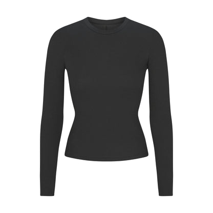 Skims Cotton Rib Long Sleeve T-Shirt Soot