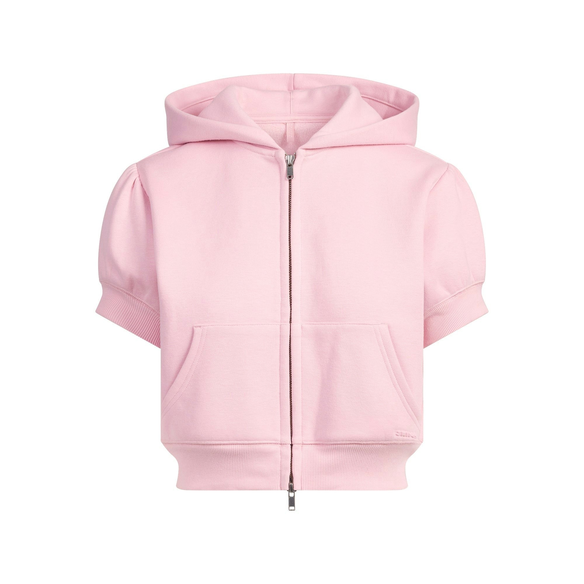 Skims Cotton Fleece Bubble Sleeve Cropped Zip Up Halite