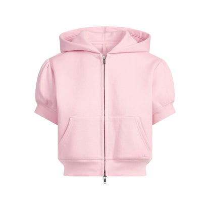 Skims Cotton Fleece Bubble Sleeve Cropped Zip Up Halite