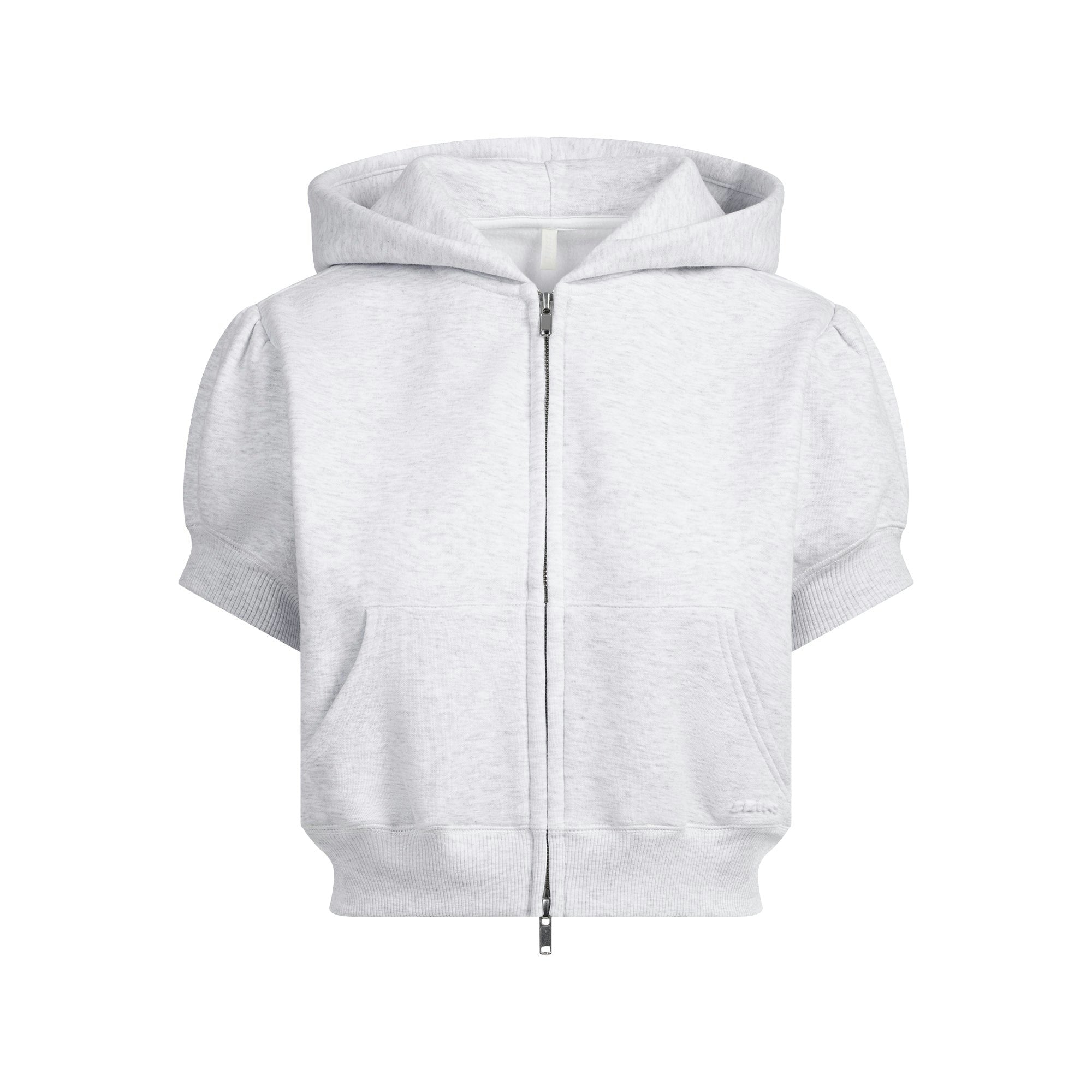 Skims Cotton Fleece Bubble Sleeve Cropped Zip Up Light Heather Grey
