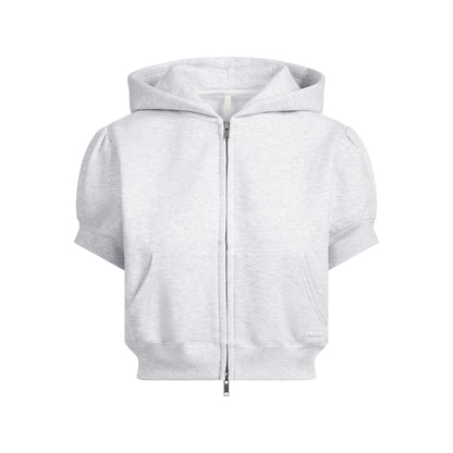 Skims Cotton Fleece Bubble Sleeve Cropped Zip Up Light Heather Grey