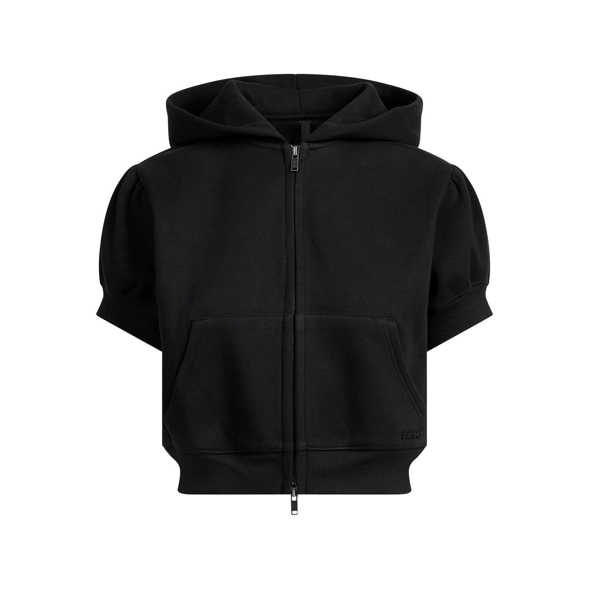 Skims Cotton Fleece Bubble Sleeve Cropped Zip Up Onyx